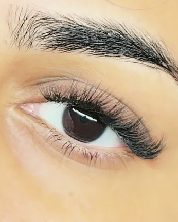 Wispy lash extensions by Sahej, eye open